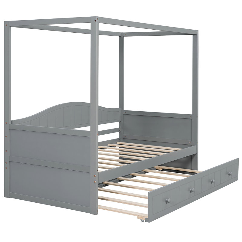 Canopy Day Bed With Trundle, Gray