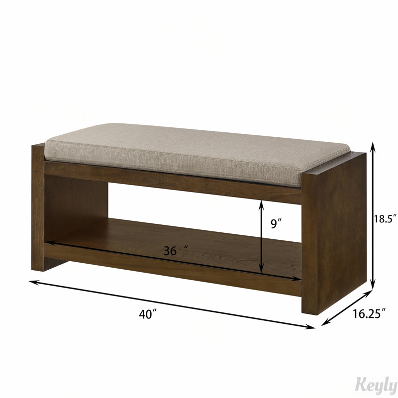 Banc d'appoint avec étagère à chaussures à tablette inférieure, Lin lin, H 18,50 po x l 40 po x P 16,25 po