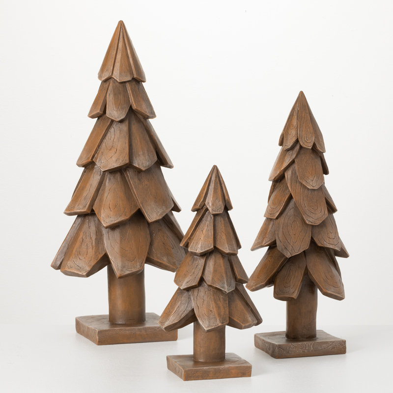 Ensemble de 3 sculptures d'arbres de style boisé