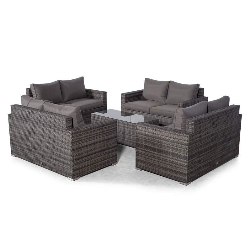 Villatoro Grey Rattan 4 X 2 Seat Sofa With 2 X Rectangle Coffee Table, Outdoor Patio Garden Furniture