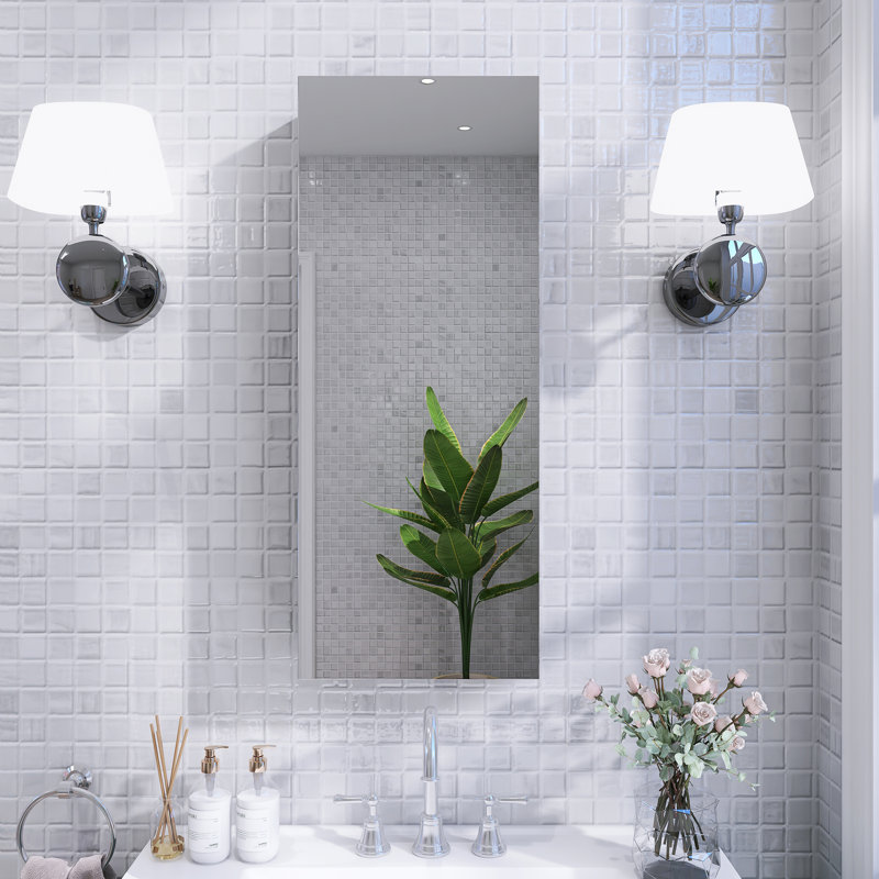 Rectangular Recessed Or Wall Mount Aluminum Frameless Medicine Cabinet Mirror With Adjustable Glass Shelves