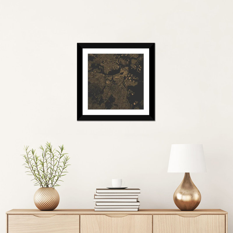 « boston », impression sur toile tendue, H 16 po x l 16 po x P 1 po, Papier d'art encadré noir, Blanc