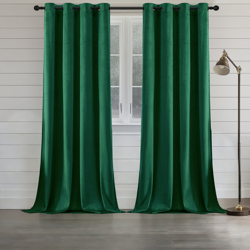 Velvet Room Darkening Curtain Panel Pair, 117cm Width x 137cm Drop, Dark Green