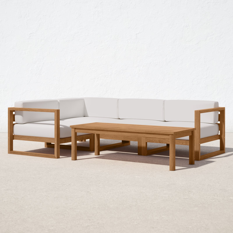 Upland 5-Piece Teak Wood Outdoor Sectional Sofa Set with Table
