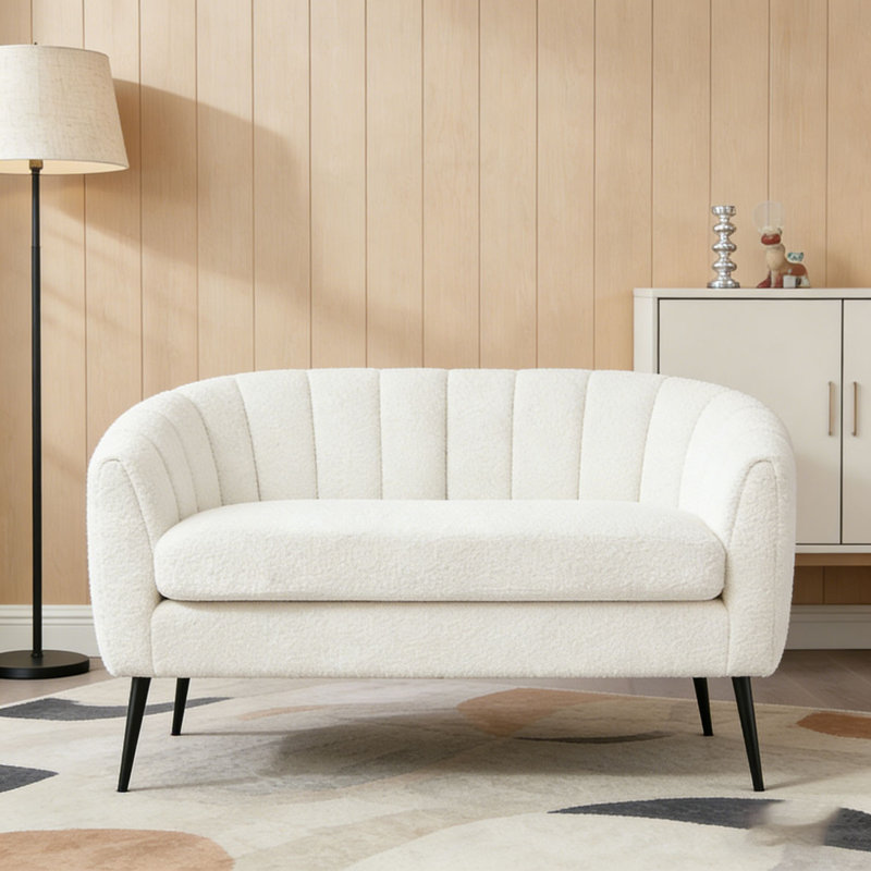 50.2'' Wide Upholstered Chenille Mini Loveseat Accent Couch Sofa, Ivory