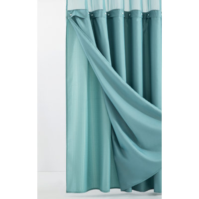 Wimberley Mesh Top Window Modern Waffle Weave Shower Curtain for Bathroom with Shower Curtain with Liner