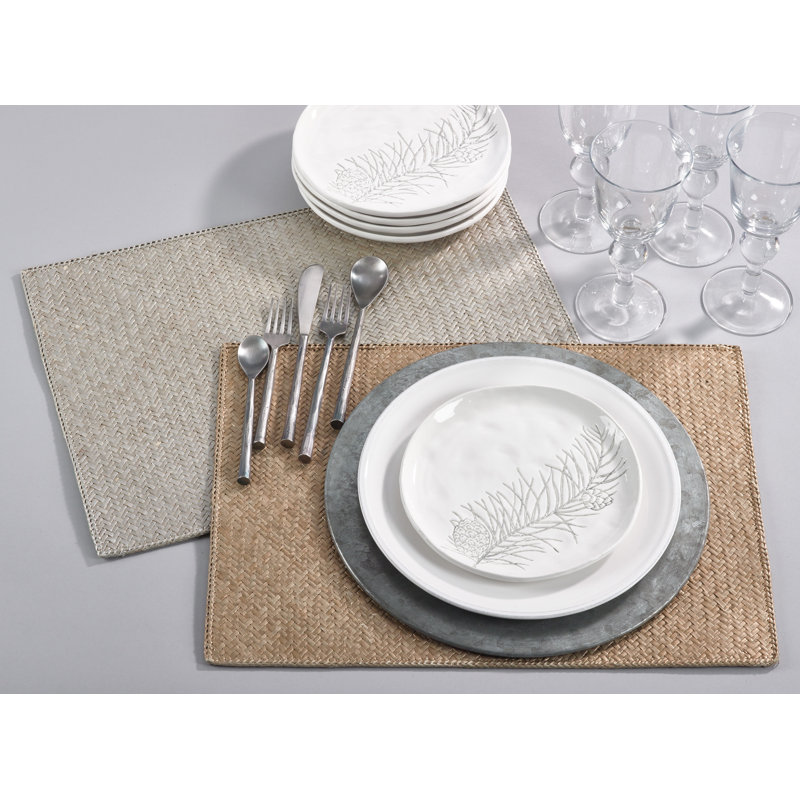 Kailua Collection Water Hyacinth Embroidered Rectangle Placemat, Silver