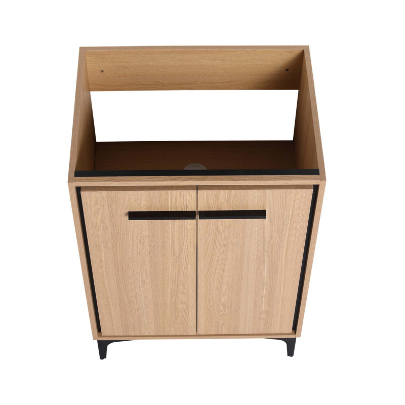 (Base seulement) Base de meuble-lavabo moderne avec 2 portes à fermeture douce, Chêne
