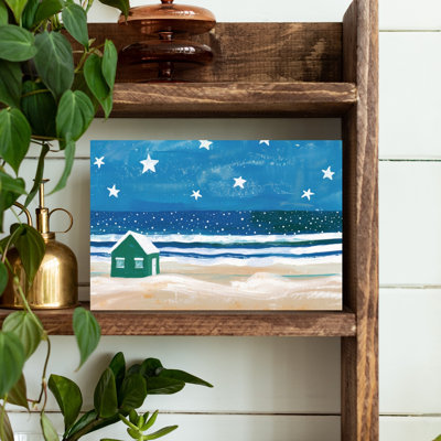 Snowy Starry Beach House Dreamy Peaceful Serene Coastal Wall Art Print 1 Piece Wrapped Canvas Wall Art