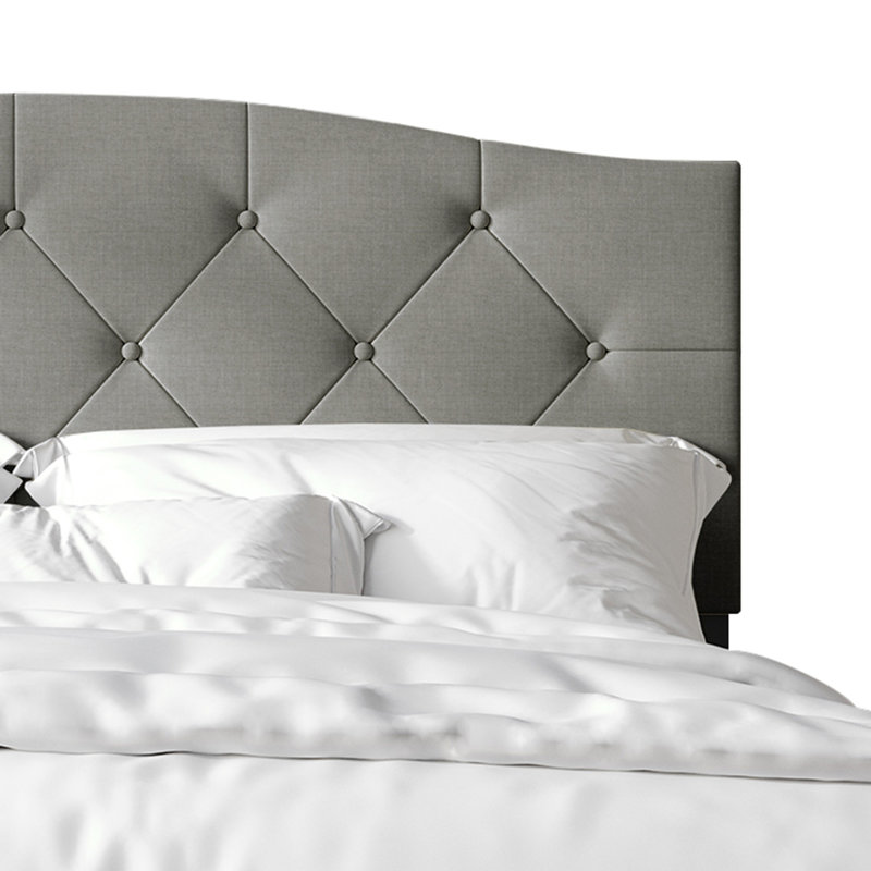 Lit tapissier Nahiem, Double, Gris clair