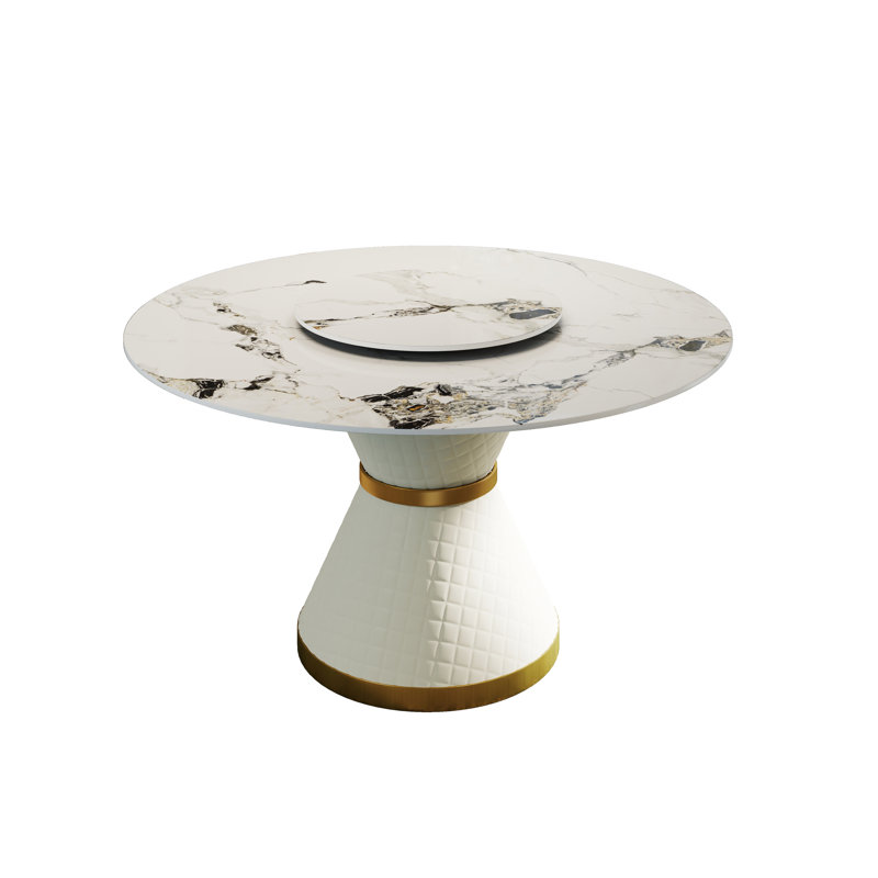 Table de salle à manger ronde avec plateau rotatif Patsy, H 29,5 po x l 53 po x L 53 po, Patek blanc