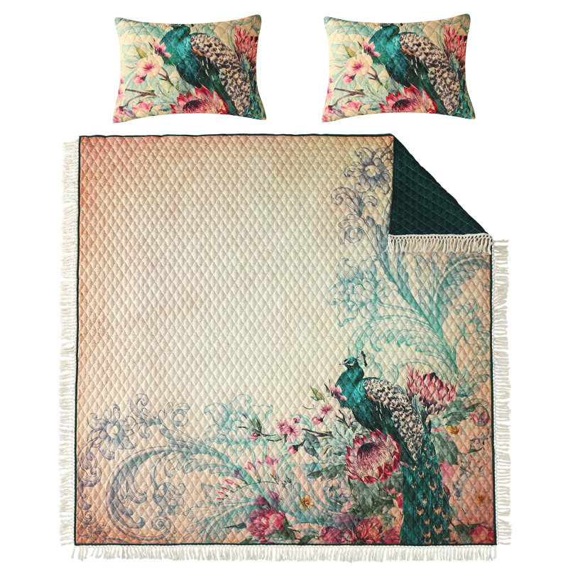 Full Black Microfiber Reversible Quilt Set with Graphic Detail