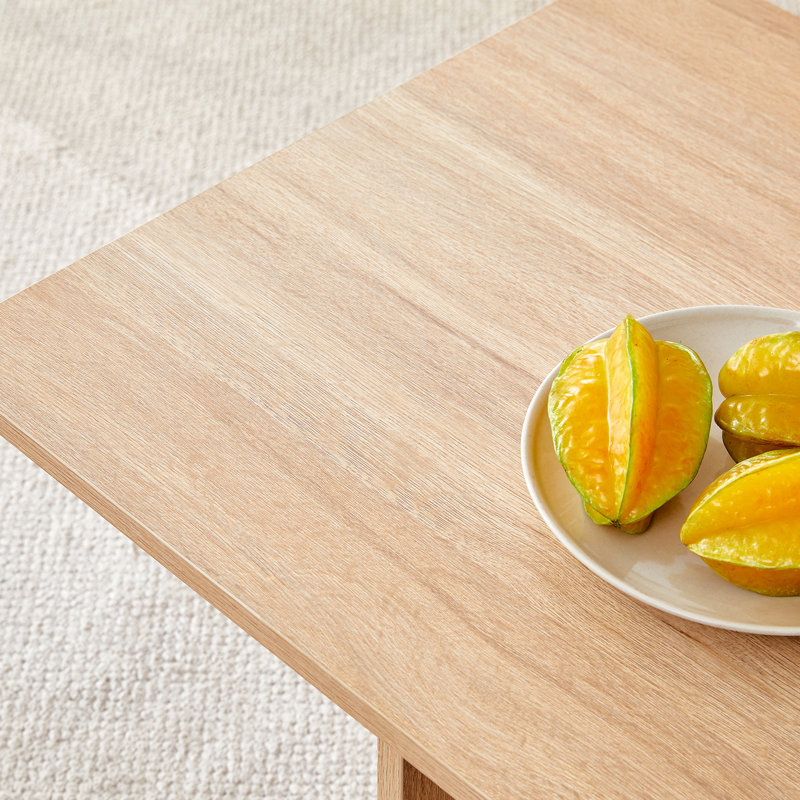 Minimalist Rectangular MDF Coffee Table, Natural Wood