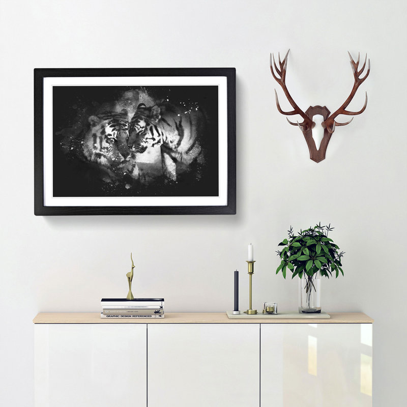 Two Snuggling Tigers - Picture Frame Graphic Art Print, 33cm H x 45cm W x 2cm D, Black Framed