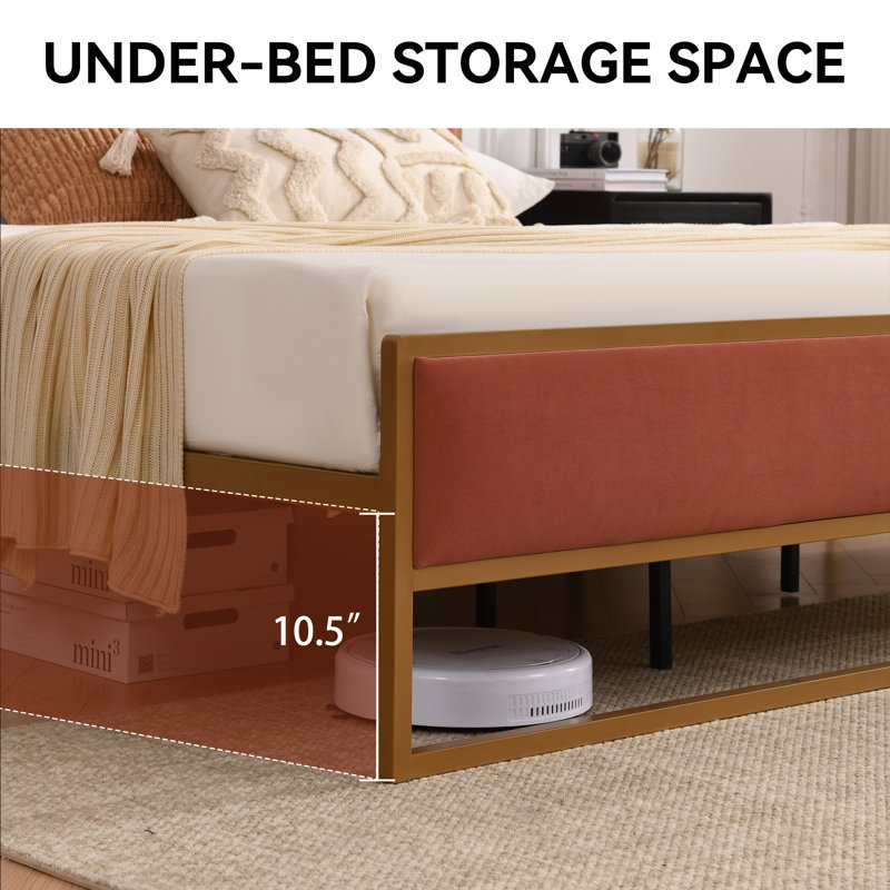 Lit plateforme tapissier Sheila avec tête de lit capitonnée en velours, Très grand, Rouge