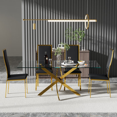 Rectangle Glass Pedestal Dining Set