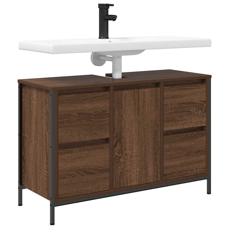 90mm Single Bathroom Vanity with Basin, Brown Oak 