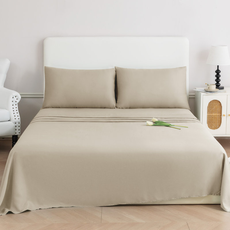 Ensemble de draps soyeux en rayonne de bambou rafraîchissant avec taie d'oreiller, Taupe