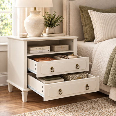 Ensemble de 2 tables de chevet de 26 pouces de large, table de chevet moderne avec 2 tiroirs et tablette ouverte, table de bout avec rangement pour chambre à coucher et salon