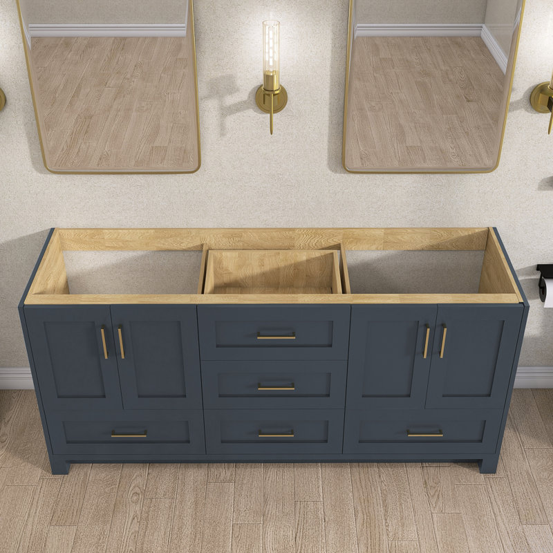 Base de meuble-lavabo double 72 po en bois massif bleu marine