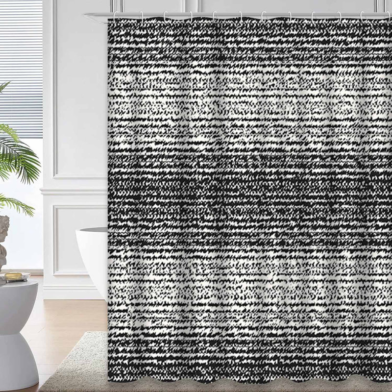 Rideau de douche abstrait à rayures abstraites et blanches avec 12 crochets, 72" L x 78" W