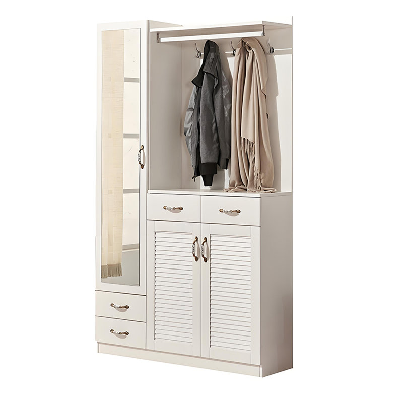 All-in-One Entryway Storage Cabinet with Shoe Compartment, Full-Length Mirror & Coat Rack, Modern Minimalist Foyer Organizer