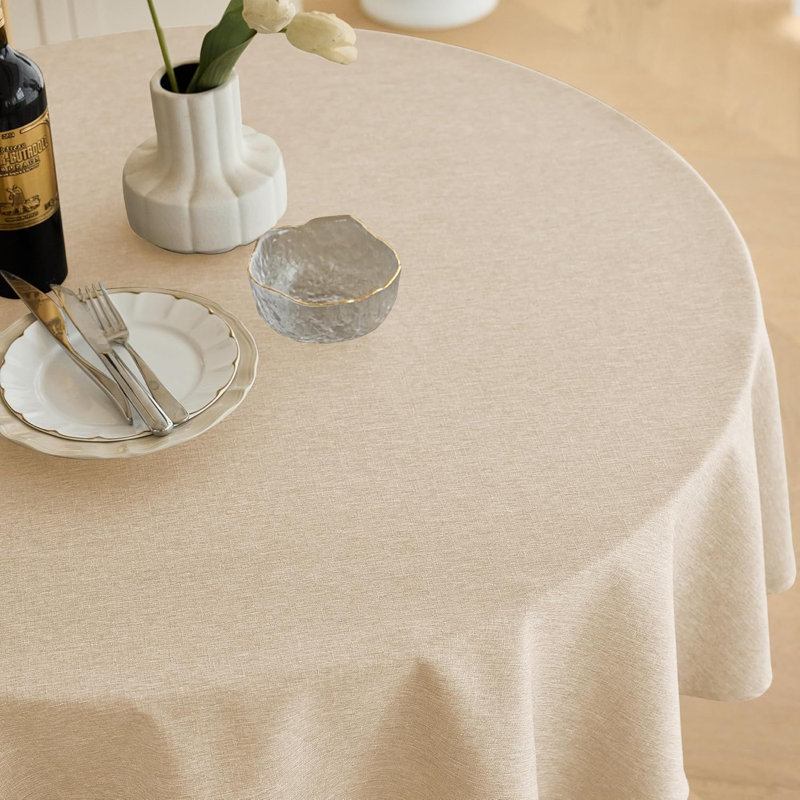 Nappe ronde de 60 pouces, housse de nappe lavable en faux lin pour les repas de fête, beige, Beige