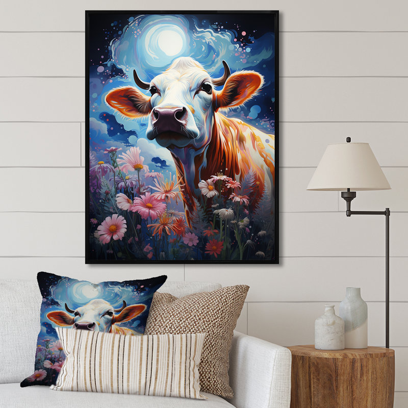 «Fantasy Cow In Enchanted Landes I», reproduction d'art sur toile, Cadre flottant noir, H 44 po x l 34 po x P 1,5 po