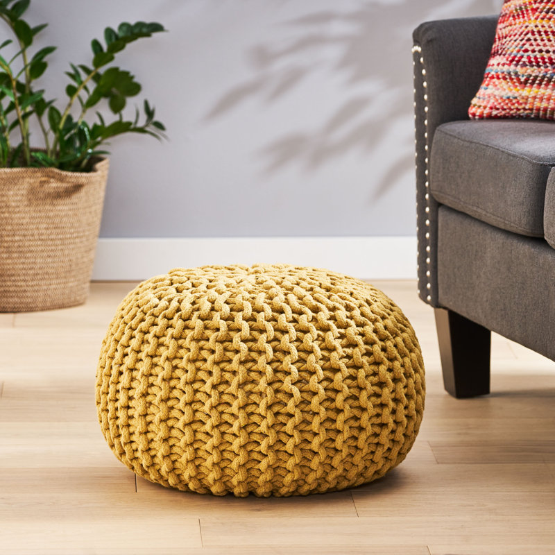 Durston Upholstered Pouf, Dark Yellow 100% Cotton