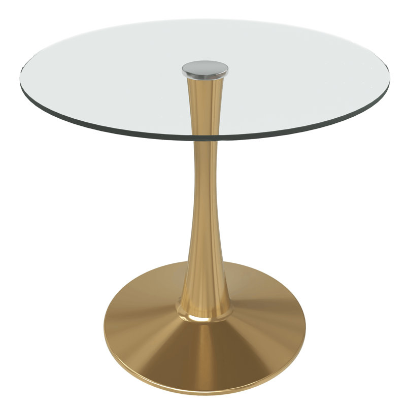 Elkton 35" Round Dining Table with Glass Top and Iron Pedestal Base Restaurant Table - Seats 2-4 Person for Kitchen and Dining Room