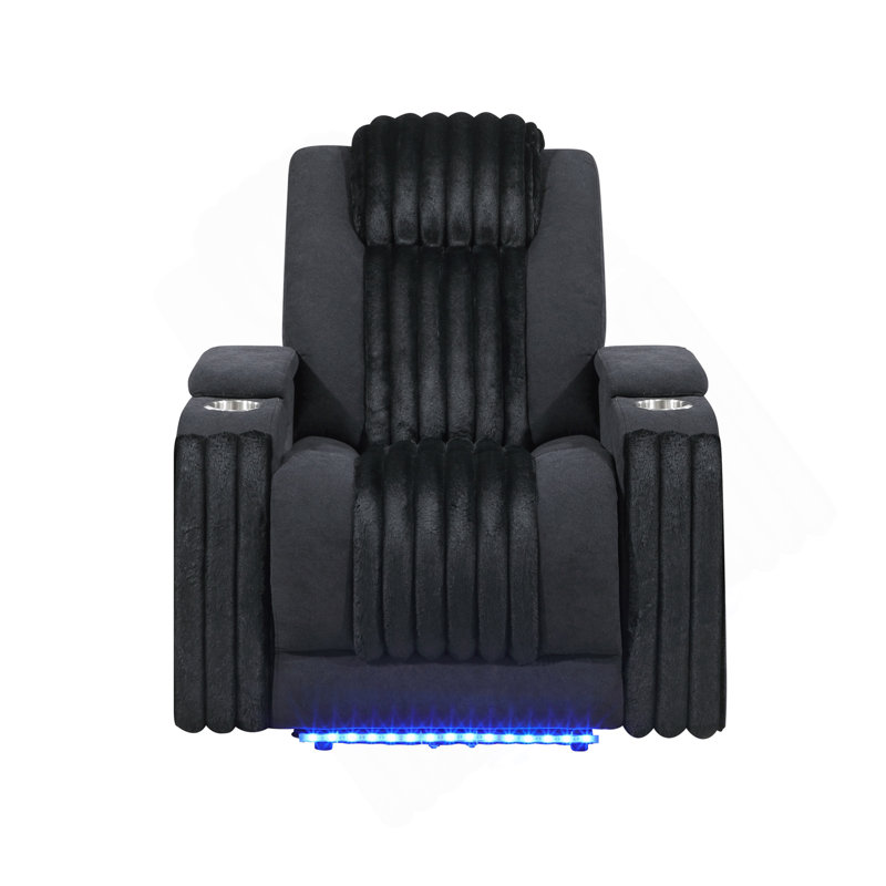Duran Black Power Recliner With Power Headrest And LED, Black