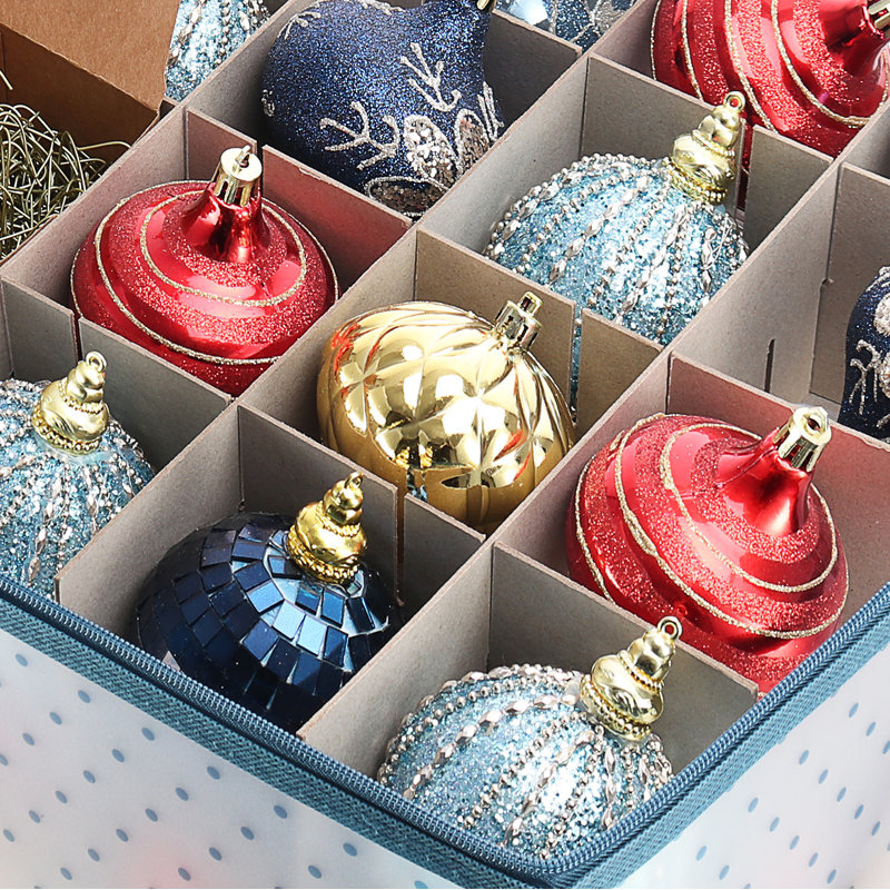 Boîte de rangement ornement de Noël avec séparateurs réglables, H 13 po x l 26 po x P 13 po