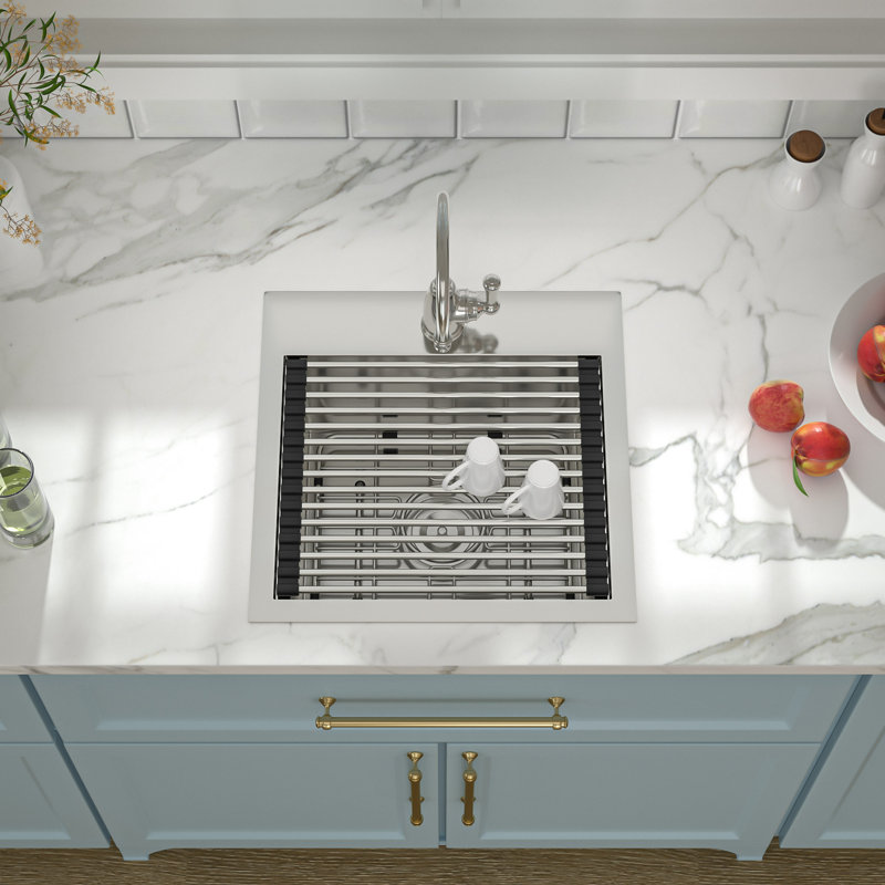 15" L x 15" W Drop-in Workstation Bar Sink 16 Gauge Stainless Steel Kitchen Sink Topmount Bar Sink