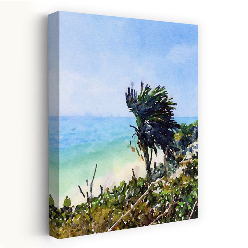 Art contemporain Palmier abstrait serein, art côtier, H 60 po x l 40 po
