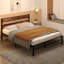 Single/Double Size Metal Beds, Platform Bed Frame with Rustic Vintage Wooden Headboard, Heavy Duty Steel Slats Support, No Box Spring Needed, Easy Assembly-516602193-480458569