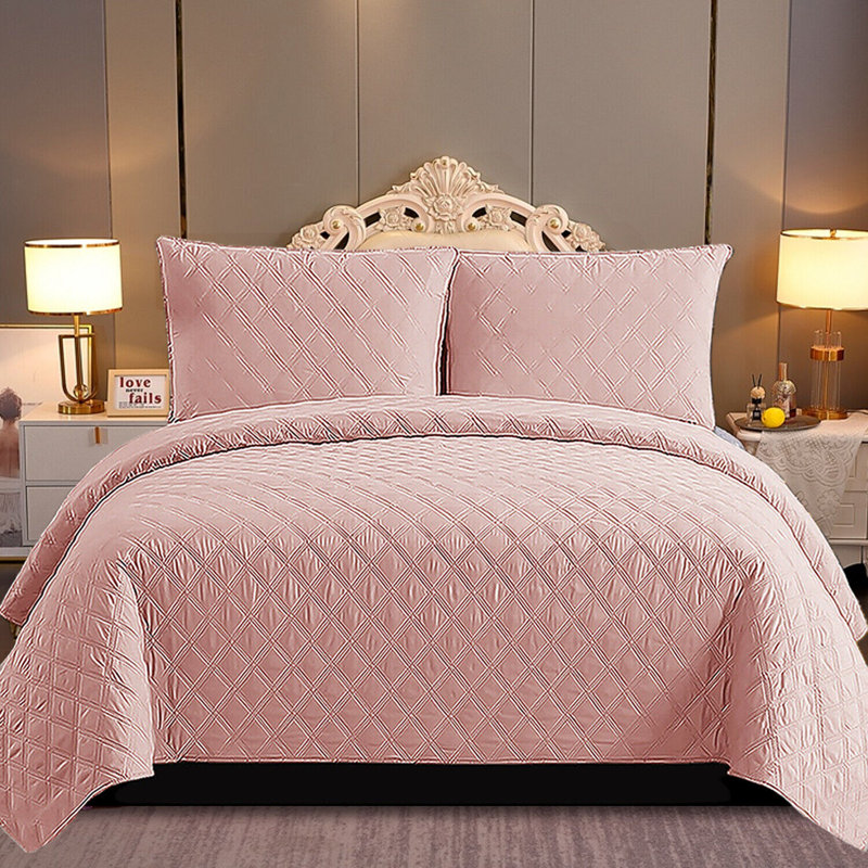 Polyester Solid Colour Bedspread with Pillow Shams, Pink, Super King Bedspread + 2 Standard Shams