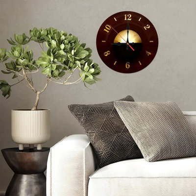 10" Round Wooden Wall Clock, Silent Quartz Movement, UV-Printed Design, Battery Operated