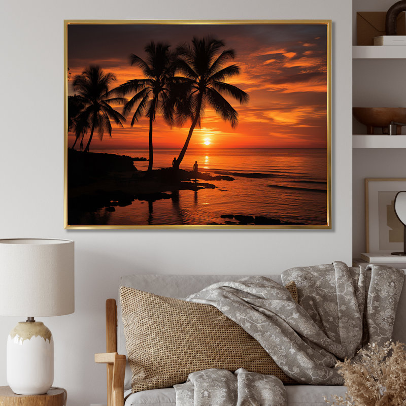 Photo de coucher de soleil des Caraïbes - reproduction sur toile, H 16 po x l 32 po x P 1 po, Cadre flottant doré