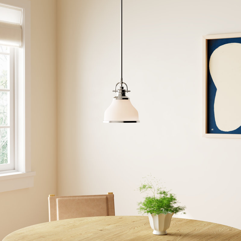 Maybery 1-Light Dimmable Dome Pendant, 9.5" H x 8" W x 8" D, Opal Etched Glass, Brushed Nickel