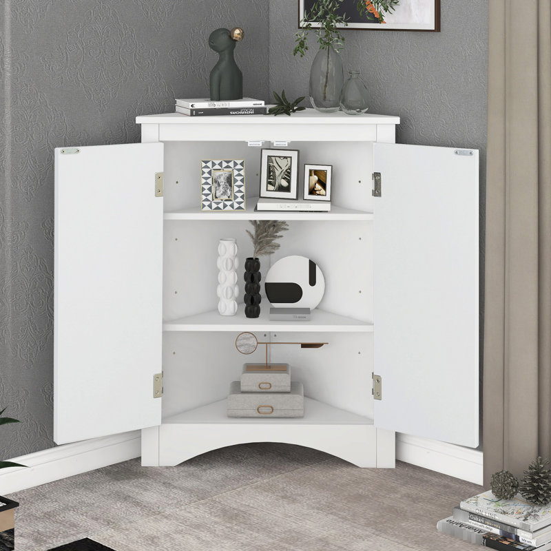 Armoire triangulaire blanche moderne avec tablettes réglables pour une organisation domestique efficace et multifonctionnelle
