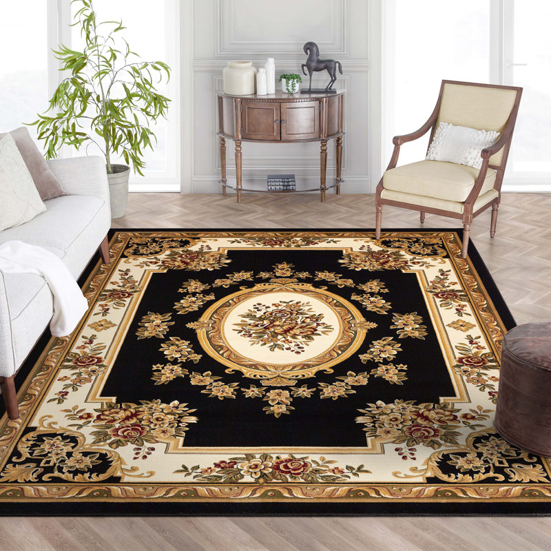 Tapis oriental noir / beige tissé à la machine Colindale, Rectangulaire 3 pi 11 po x 5 pi 3 po