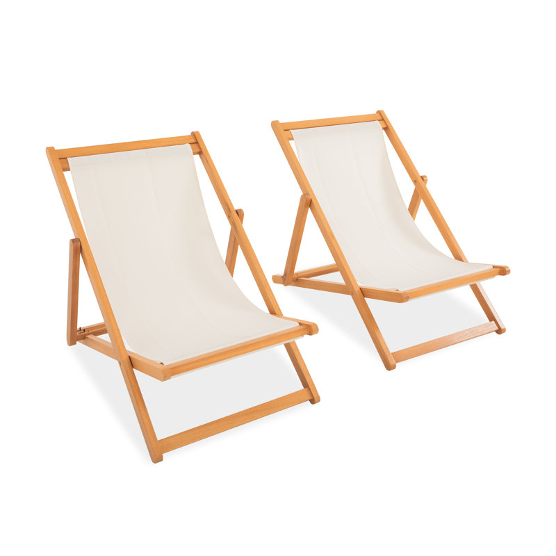 Solid Eucalyptus Wood Folding Deck Chair set of 2