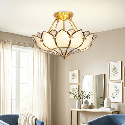 Plafonnier encastré 4 lumières rétro en verre Lotus