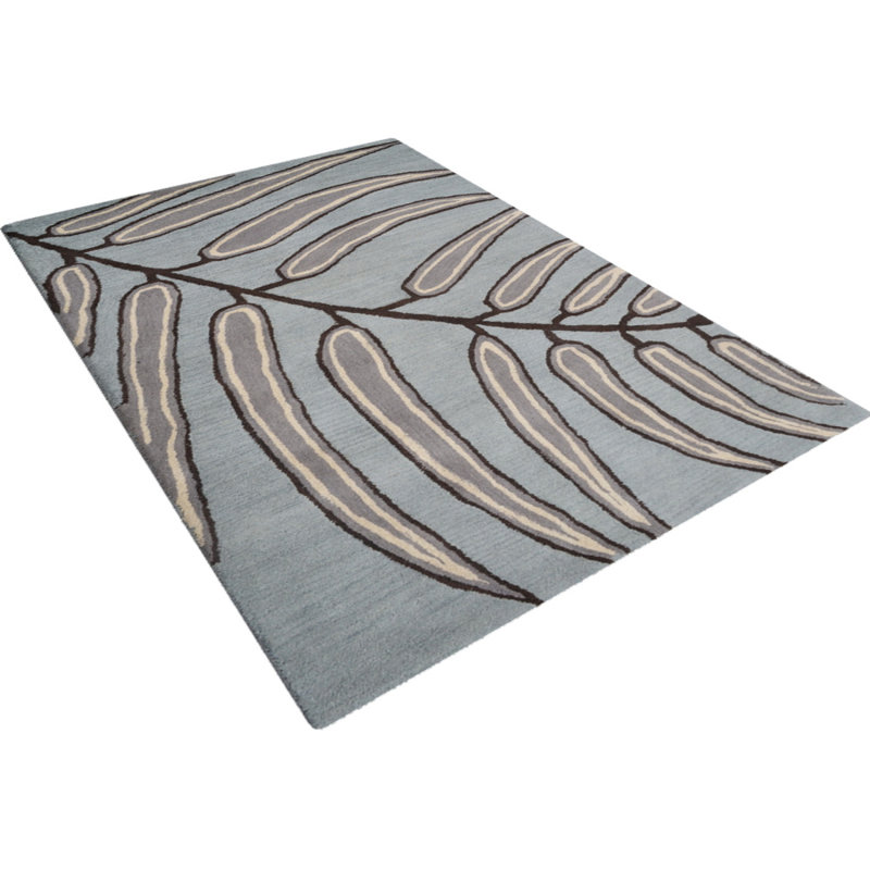 Tapis écologiques en laine touffetée à la main Abhi de 9 x 12 po - Rectangle, bleu clair, motif floral moderne, tapis antidérapants faits à la main épais pour salon, chambre à coucher