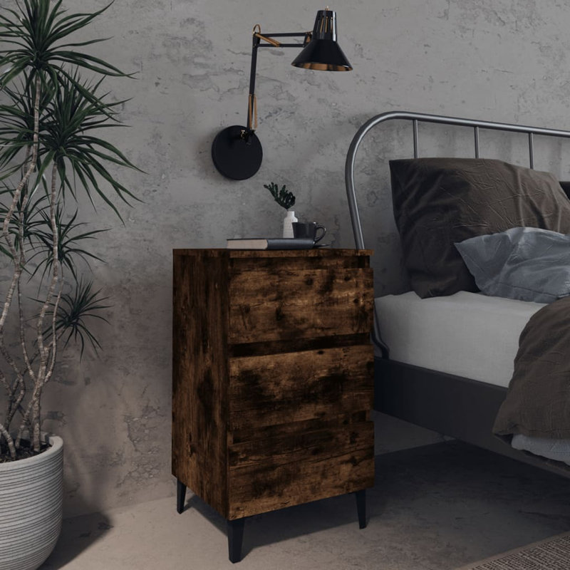 Pythagoras 40cm W Manufactured Wood Bedside Table, Smoked Oak