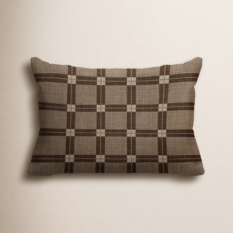 Plaid Outdoor Reversible Throw Pillow, Brown, 18"H x 25"W