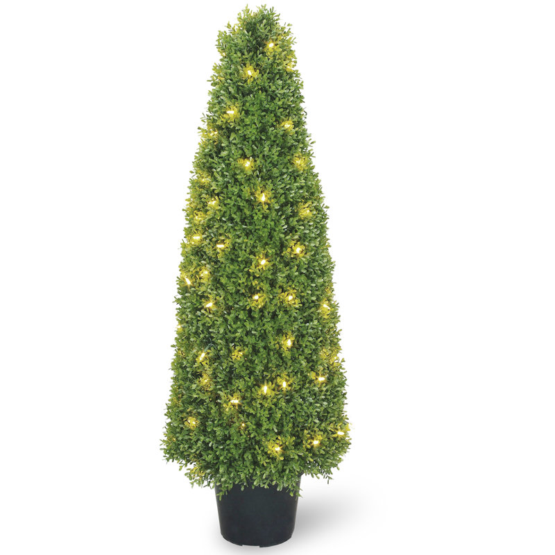 Pre-Lit Artificial Boxwood Tree, 48" H x 17" W x 17" D