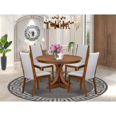 Dining Room Set Includes A Modern Table and Linen Fabric Dining Chairs with High Back, Antique Walnut by Red Barrel Studio