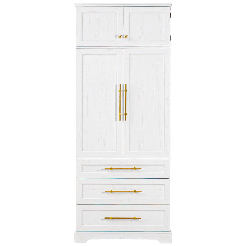 Armoire de rangement classique avec 4 portes et 3 tiroirs, White