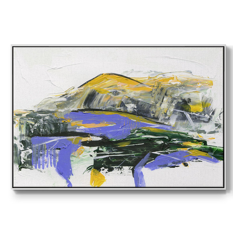 Silent Mountain V sur toile, Cadre flottant blanc, H 25 po x l 37 po x P 2 po